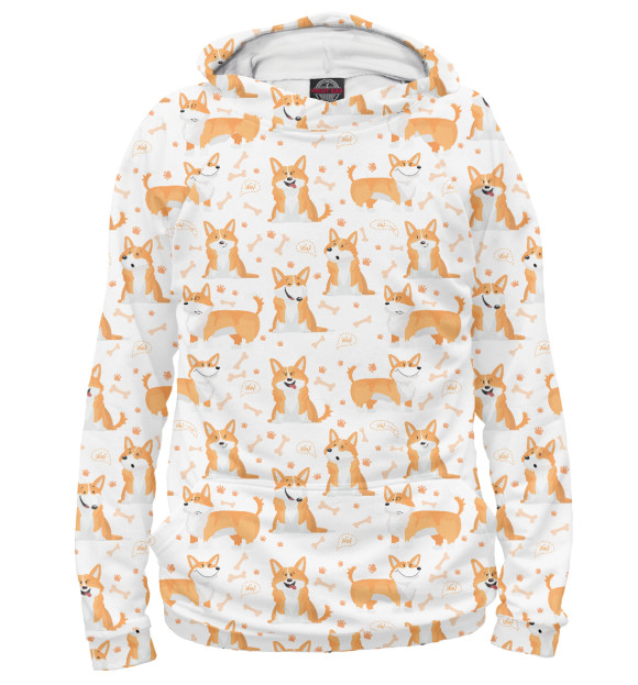 Мужское худи с изображением Вельш корги пемброк цвета Белый