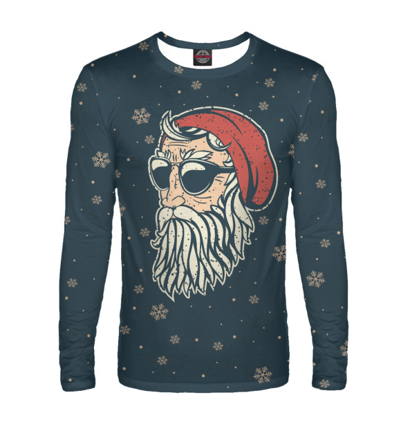 Мужской лонгслив с изображением Санта хипстер цвета Белый