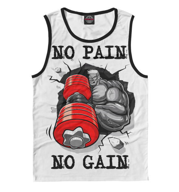 Мужская майка с изображением No pain - No gain цвета Белый