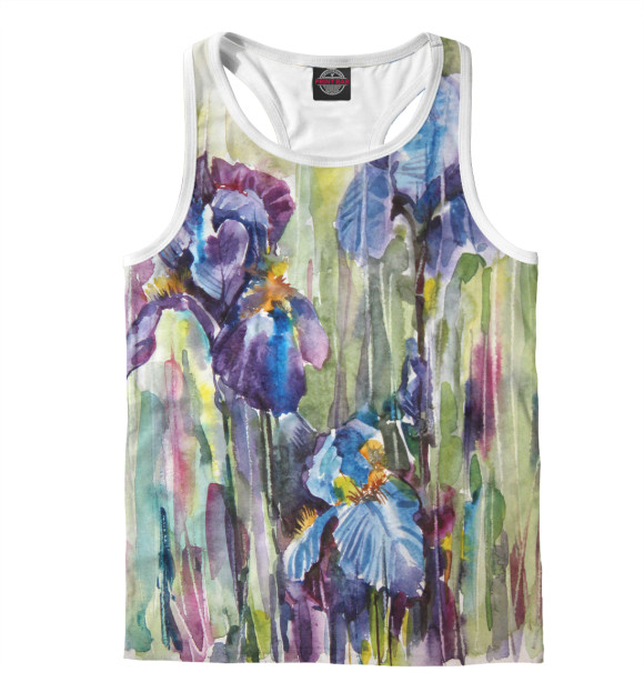 Мужская майка-борцовка с изображением Ирисы акварель цвета Белый