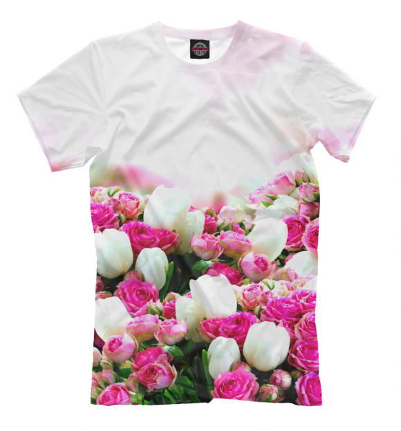 Мужская футболка с изображением Аллея роз цвета Молочно-белый