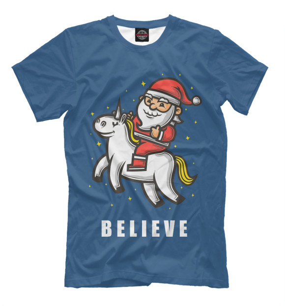 Мужская футболка с изображением Believe! цвета Грязно-голубой
