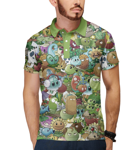 Мужское поло с изображением Plants vs Zombies цвета Белый