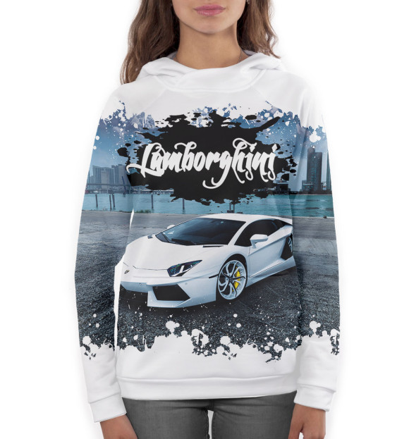 Женское худи с изображением Lamborghini цвета Белый