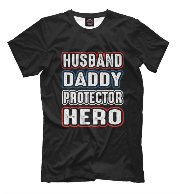 Мужская футболка с изображением Husband Daddy Protector Hero цвета Черный