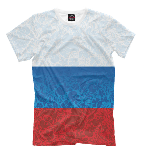 Мужская футболка с изображением Россия хохлома цвета Молочно-белый