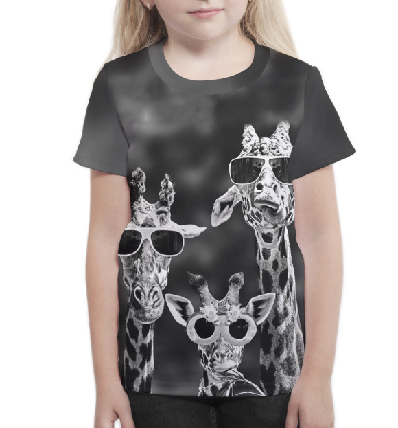 Футболка для девочек с изображением Жирафы в очках цвета Белый