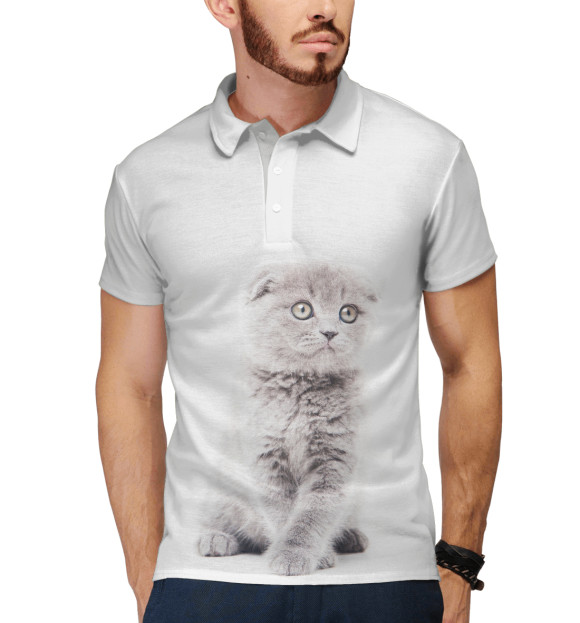 Мужское поло с изображением КОШЕЧКА цвета Белый