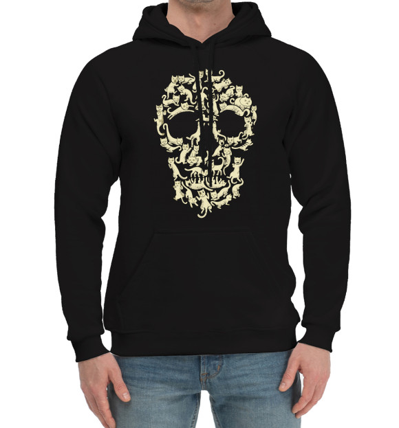 Мужской хлопковый худи с изображением Catskull цвета Черный
