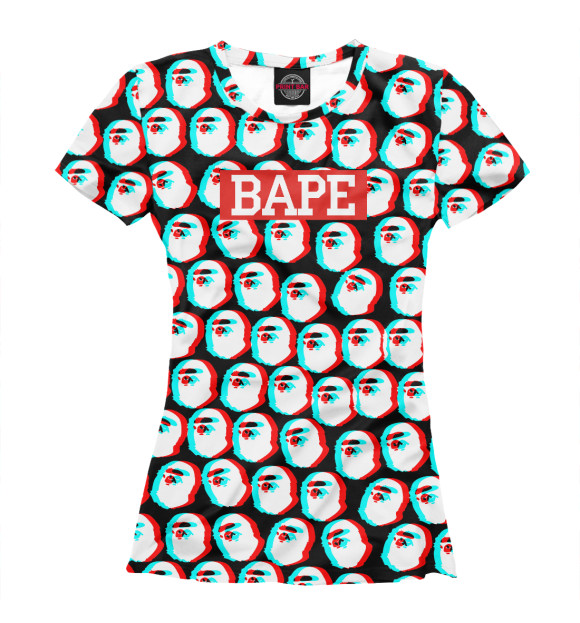 Женская футболка с изображением BAPE glitch цвета Белый