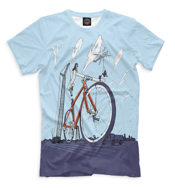 Мужская футболка с изображением Строительство велосипеда цвета Молочно-белый