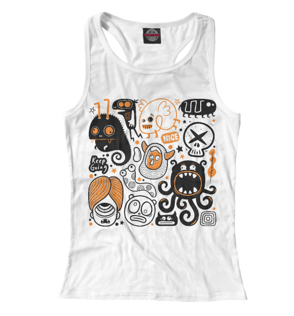 Женская майка-борцовка с изображением Монстрики цвета Белый