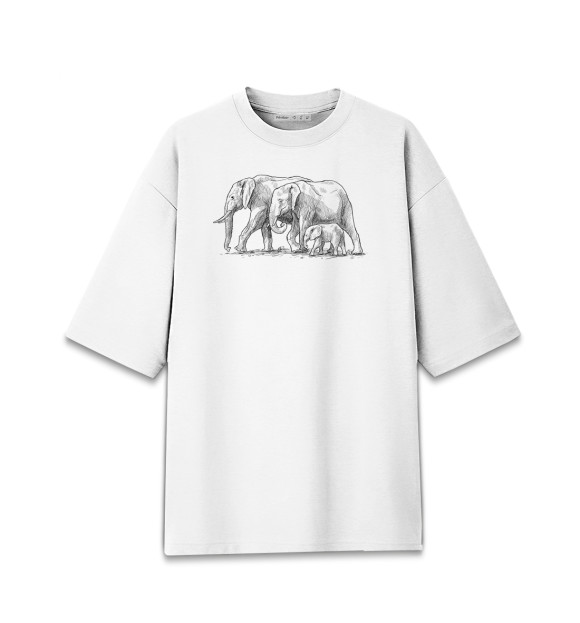 Женская футболка оверсайз с изображением Слоны цвета Белый