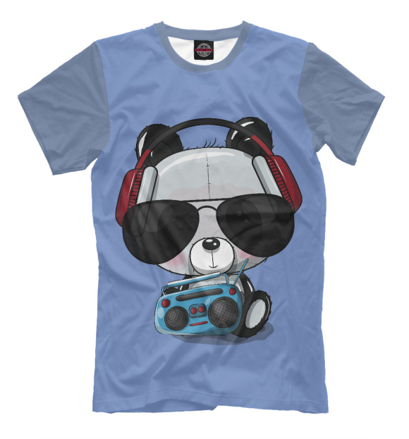 Мужская футболка с изображением Панда в очках и наушниках цвета Белый