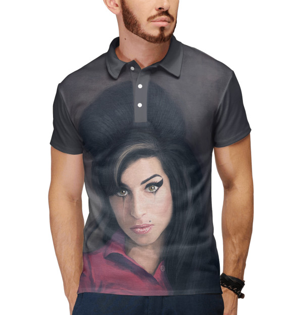 Мужское поло с изображением Amy Winehouse цвета Белый