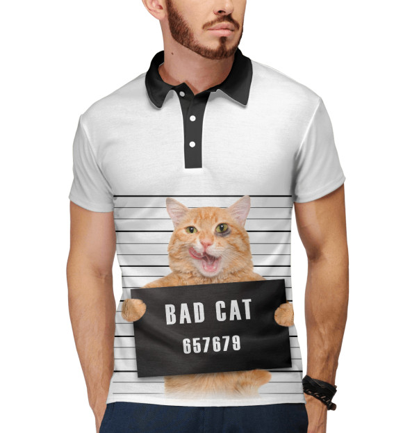 Мужское поло с притом Плохой кот цвета Белый Мужское поло с изображением Плохой кот цвета Белый