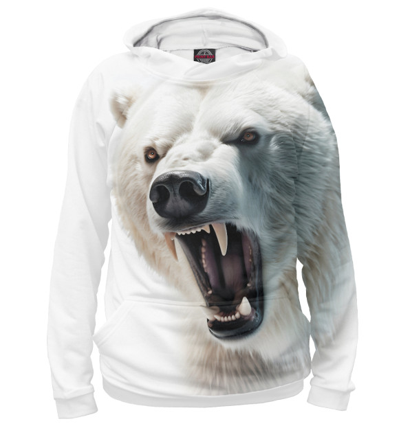 Женское худи с изображением Белый агрессивный медведь цвета Белый