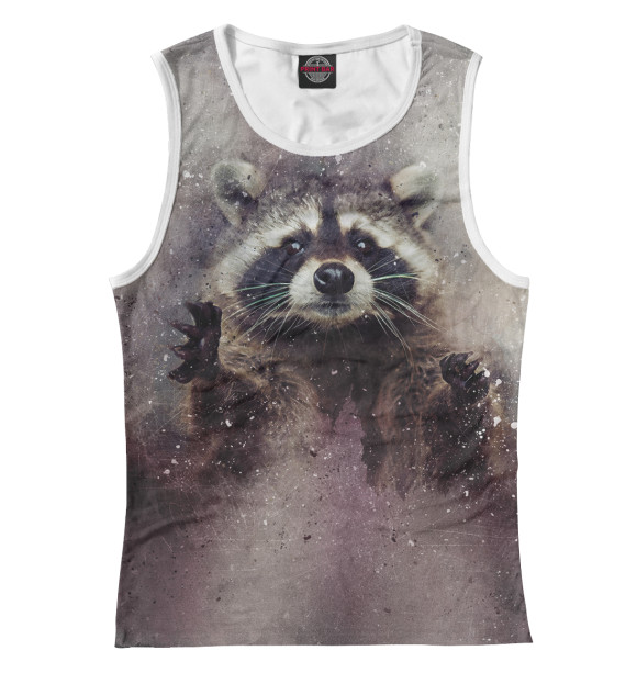 Женская майка с притом Енотик цвета Белый Женская майка с изображением Енотик цвета Белый