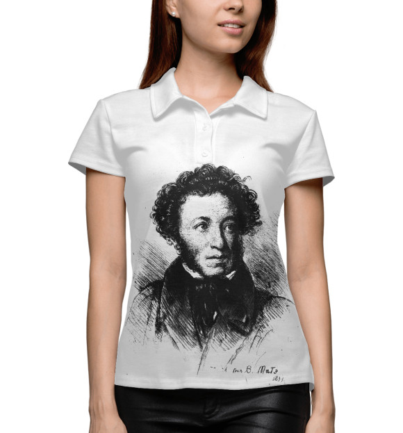 Женское поло с изображением Пушкин А.С. цвета Белый