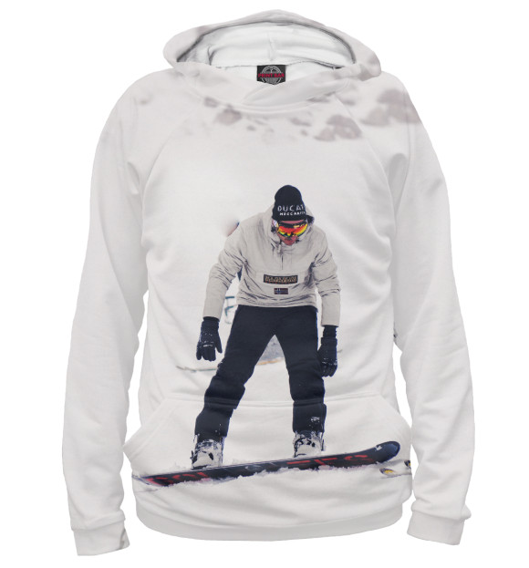Мужское худи с изображением Snowboard цвета Белый