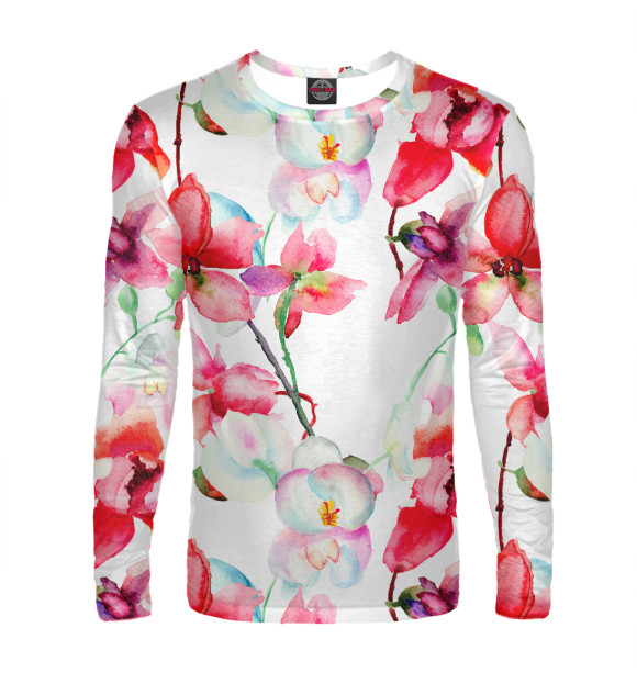 Мужской лонгслив с изображением Орхидеи цвета Белый