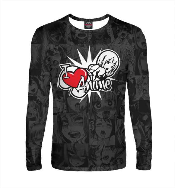 Мужской лонгслив с притом I love anime цвета Белый Мужской лонгслив с изображением I love anime цвета Белый
