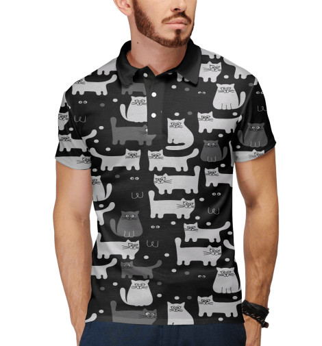 

Поло Print Bar, Белый, Коты