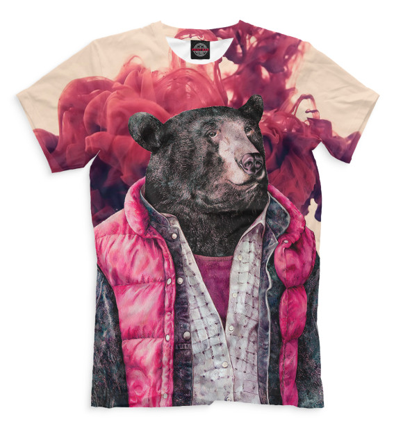 Мужская футболка с изображением Медведь в жилетке цвета Молочно-белый