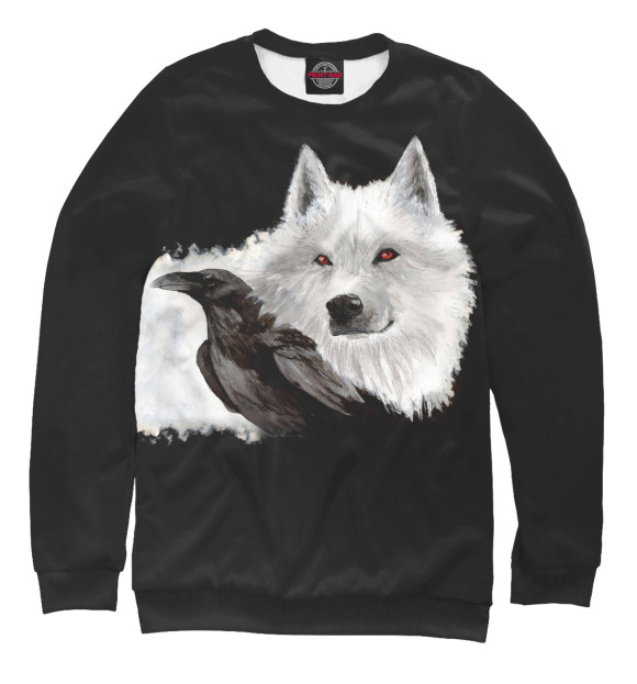 Мужской свитшот с изображением Волк и ворон цвета Белый