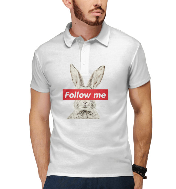 Мужское поло с изображением Кролик Follow me цвета Белый