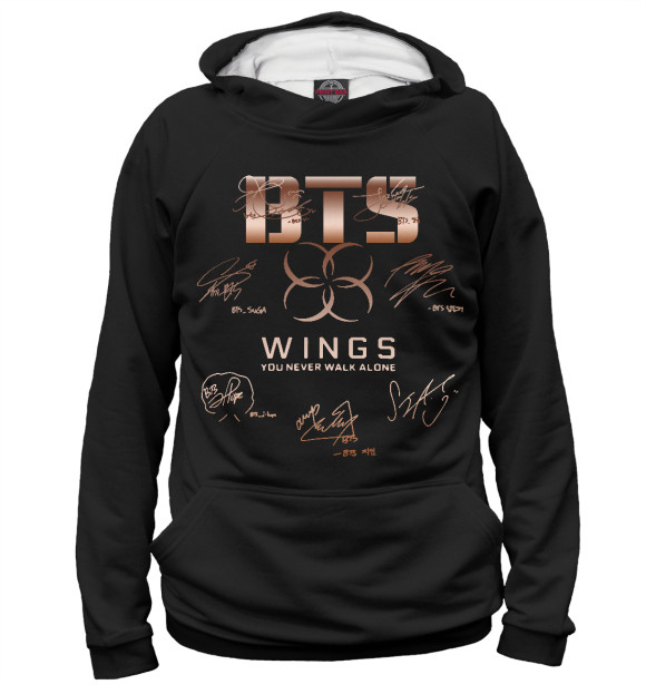 Женское худи с изображением BTS Wings автографы цвета Белый