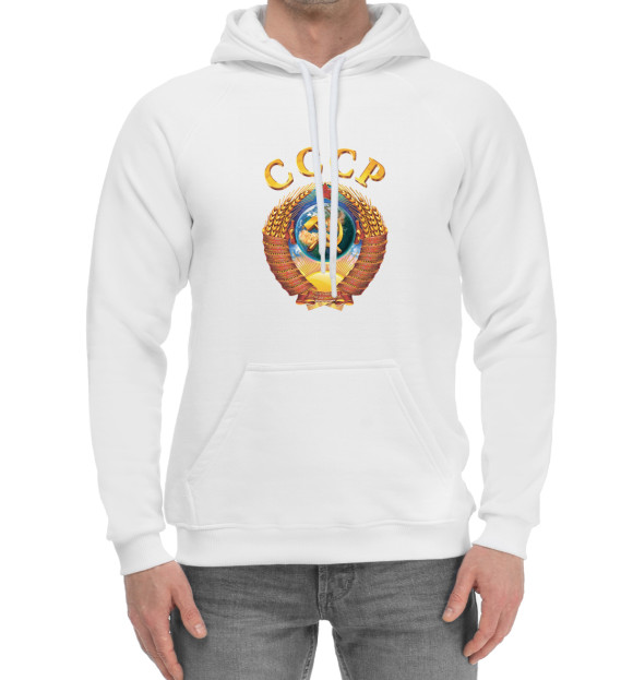 Мужской хлопковый худи с изображением Герб СССР цвета Белый