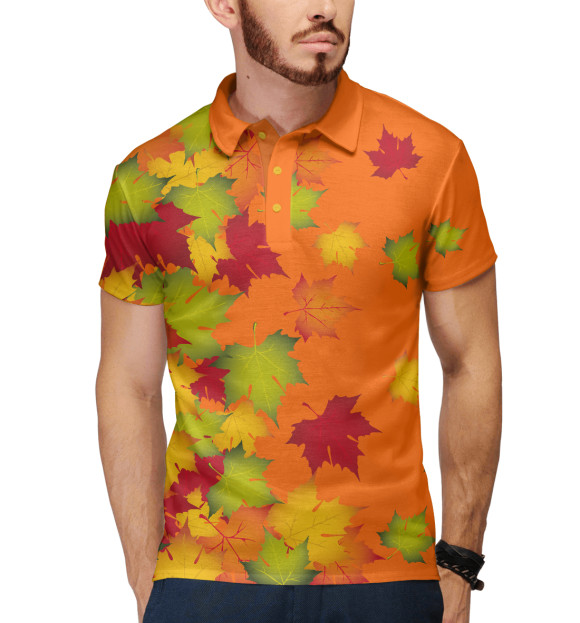 Мужское поло с изображением листопад цвета Белый