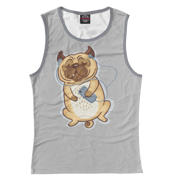 Майка для девочки с изображением Мопс меломан цвета Белый