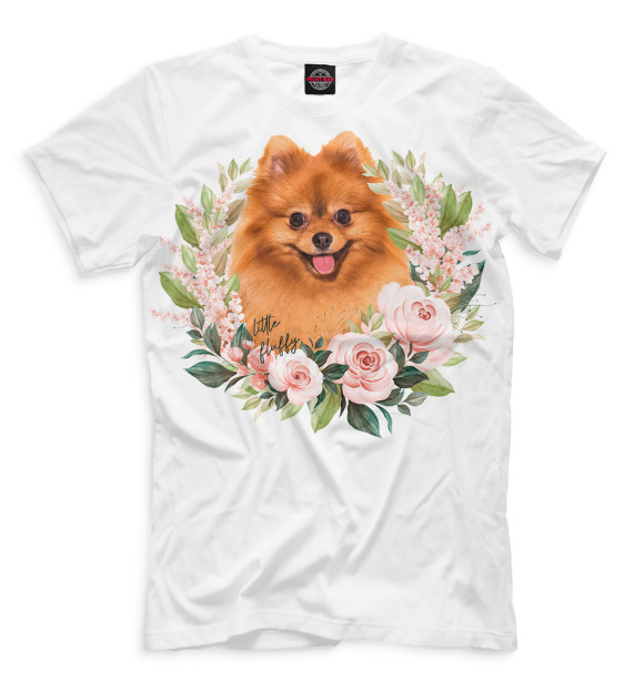 Мужская футболка с изображением Померанский шпиц цвета Белый