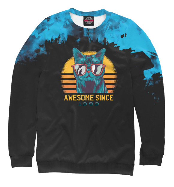Свитшот для девочек с изображением AWESOME CAT SINCE 1989 цвета Белый