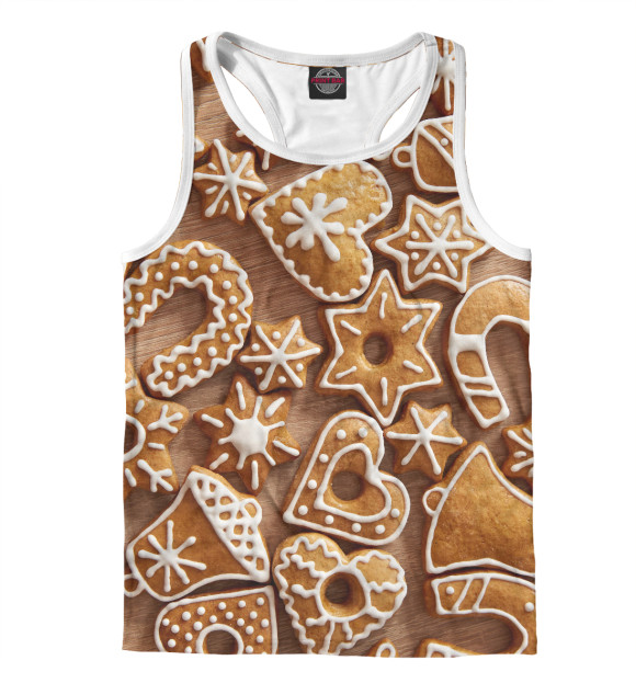 Мужская майка-борцовка с изображением Новогодние пряники цвета Белый