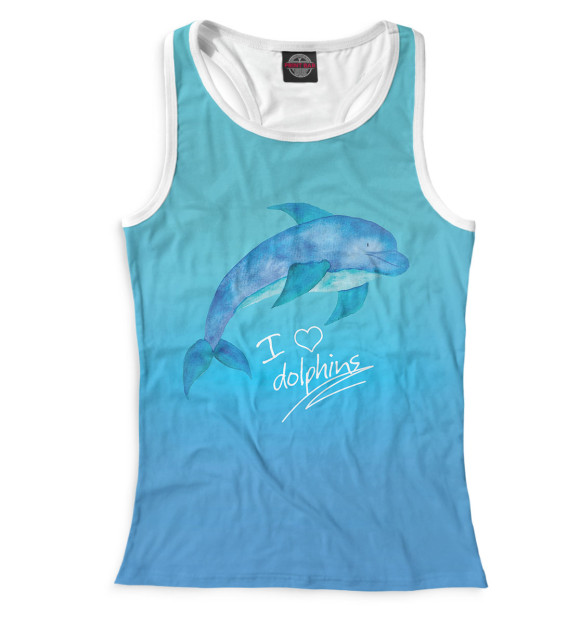 Женская майка-борцовка с изображением Love dolphins цвета Белый