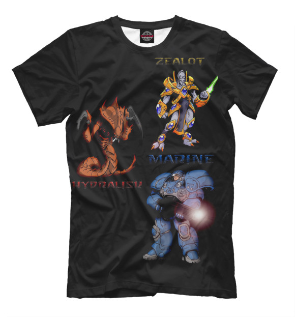 Мужская футболка с изображением StarCraft2 цвета Черный
