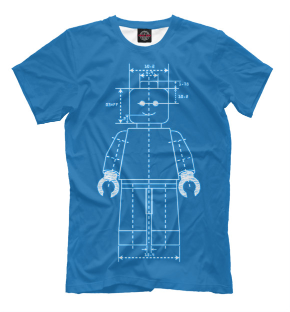 Мужская футболка с изображением Чертеж Lego цвета Грязно-голубой