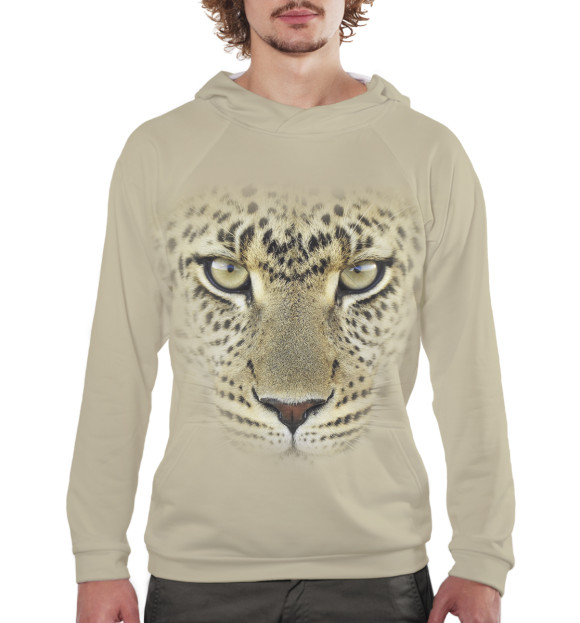 Мужское худи с изображением Леопард цвета Белый