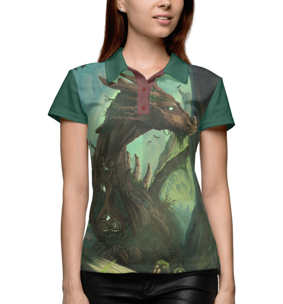 Женское поло с изображением Лесной дракон цвета Белый