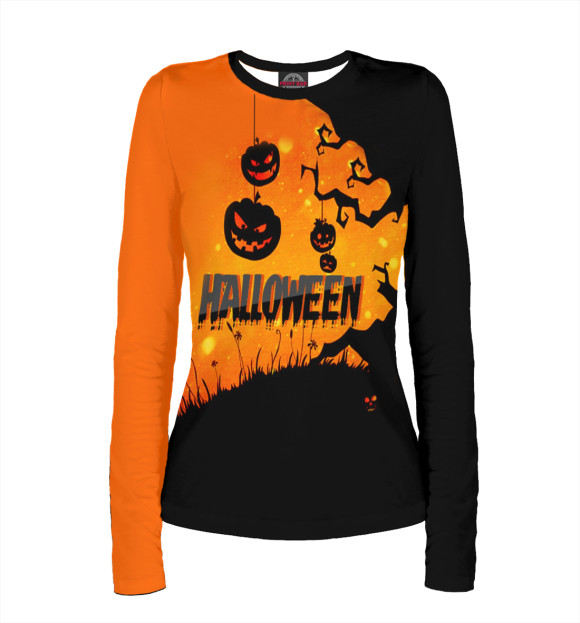 Женский лонгслив с изображением Halloween цвета Белый