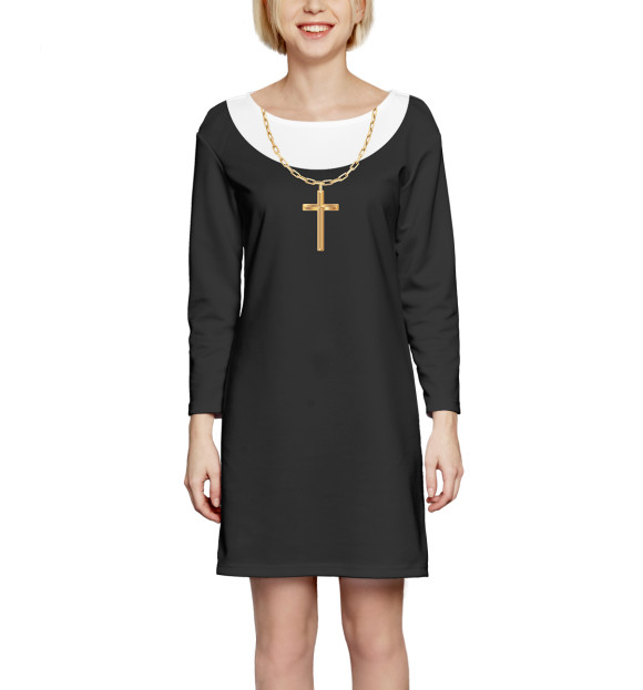Платье с рукавом с изображением Костюм Монашки цвета Белый