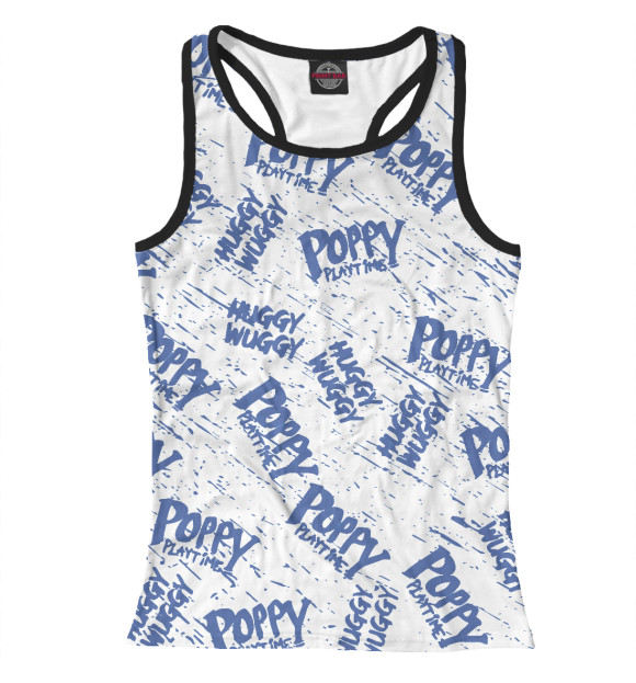 Женская майка-борцовка с притом Poppy Playtime цвета Белый Женская майка-борцовка с изображением Poppy Playtime цвета Белый