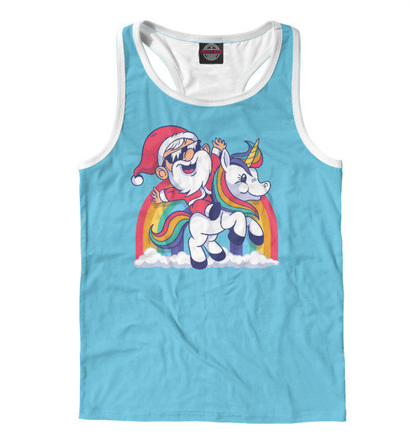 Мужская майка-борцовка с изображением Санта и единорог цвета Белый