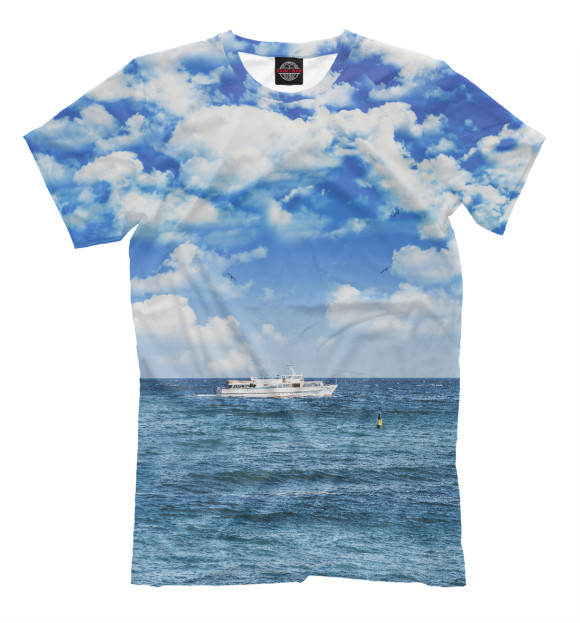 Футболка для мальчиков с изображением Прогулочный кораблик вблизи Ялты цвета Молочно-белый