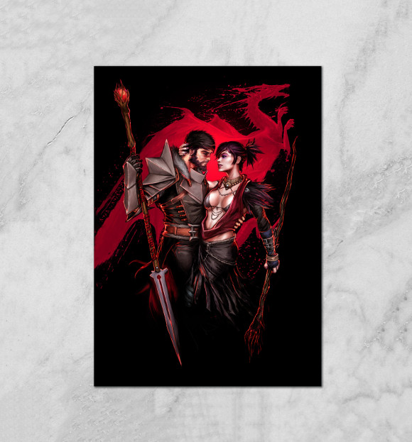 Плакат с притом Dragon Age. Морриган и Хоук цвета Белый Плакат с изображением Dragon Age. Морриган и Хоук цвета Белый