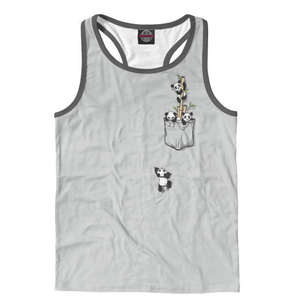 Мужская майка-борцовка с изображением Кармашек с пандами цвета Белый