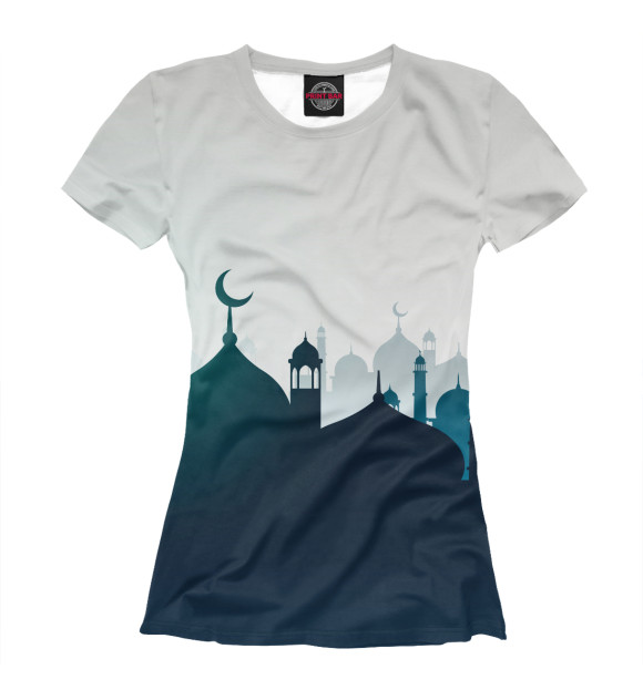 Женская футболка с изображением Силуэты мечетей цвета Белый